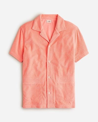 J.Crew Short-Sleeve Corded Terry Camp-Collar Shirt - Pink