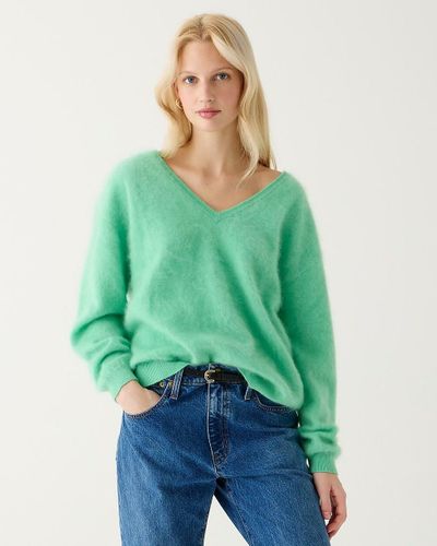 J.Crew Brushed Cashmere Relaxed V-Neck Sweater - Green