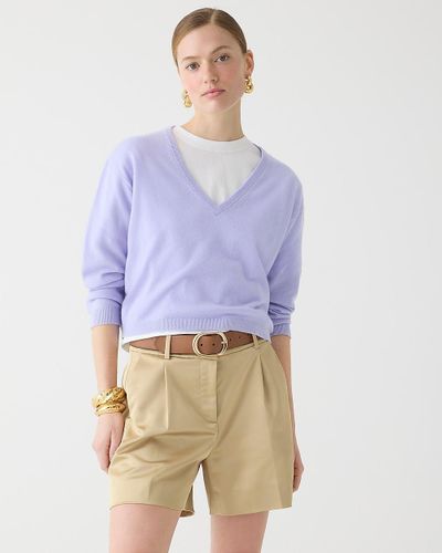 J.Crew Cashmere Relaxed Cropped V-Neck Sweater - Purple