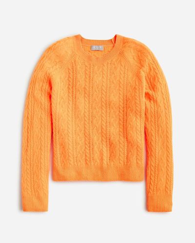 J.Crew Cashmere Cropped Cable-Knit Crewneck Sweater - Orange