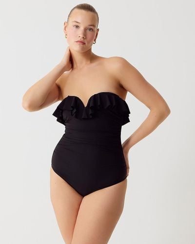 J.Crew Matte Ruched One-Piece Swimsuit With Ruffles - Black