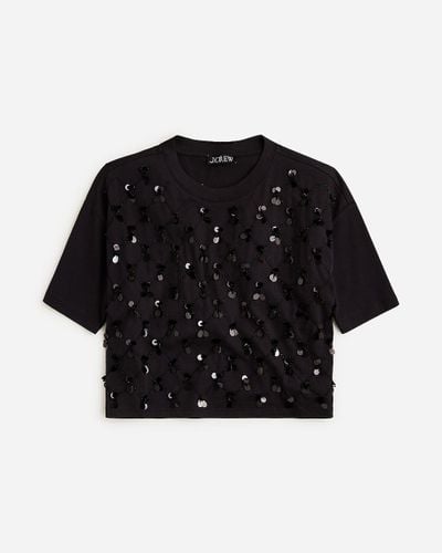 J.Crew Broken-In Jersey Cropped T-Shirt With Patterned Sequins - Black