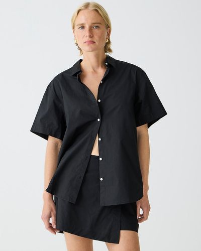 J.Crew Cotton Poplin Short-Sleeve Button-Up Shirt - Black