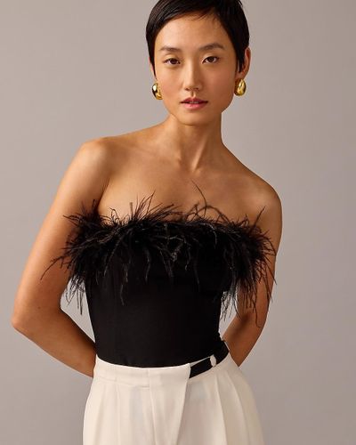 J.Crew Limited-Edition Anna October X Feather-Trim Strapless Top - Black