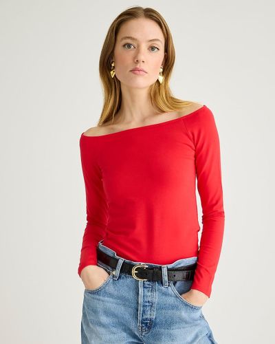 J.Crew Off-The-Shoulder Long-Sleeve Shirt - Red