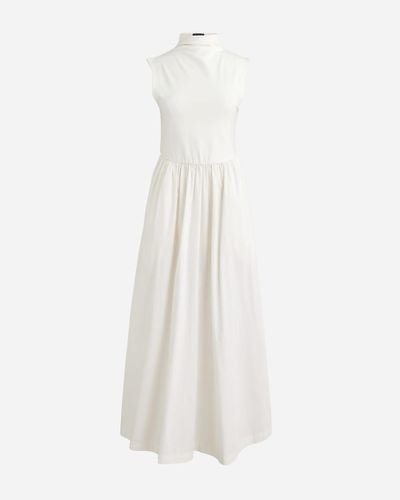 J.Crew Fitted Knit Mockneck Dress With Poplin Skirt - White