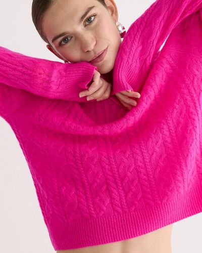 J.Crew Cashmere Cropped Cable-Knit Crewneck Sweater - Pink