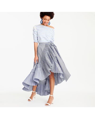 J.Crew Collection Ruffle Skirt In Striped Shirting Fabric - Blue
