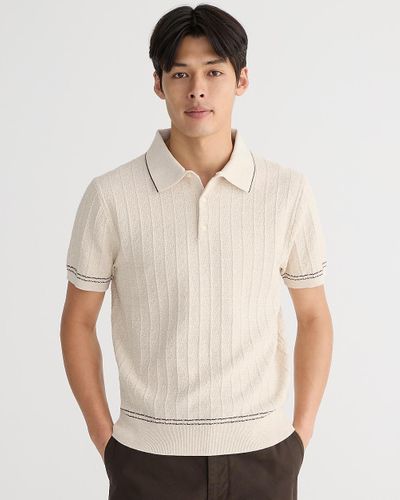 J.Crew Texture-Stitch Cotton-Tipped Sweater-Polo - Natural