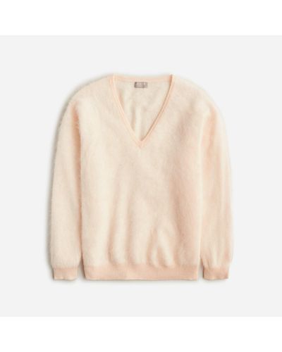 J.Crew Brushed Cashmere Relaxed V-Neck Sweater - Natural