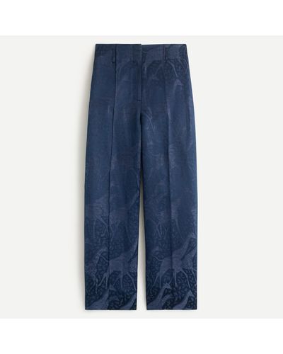 J.Crew Linen-silk Pant With Jacquard Giraffes - Blue