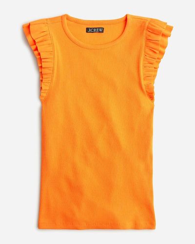 J.Crew Vintage Rib Ruffle-Sleeve Shirt - Orange