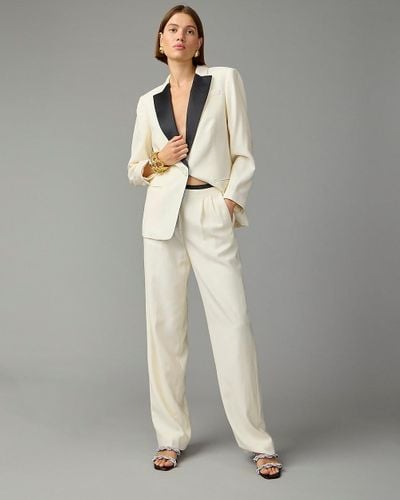 J.Crew Collection Pleated Wide-Leg Tuxedo Pant - Natural