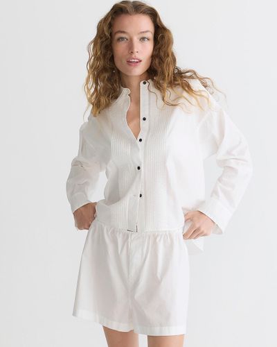 J.Crew Cropped Tuxedo Shirt And Boxer Short Pajama Set - White