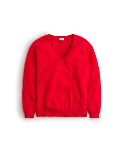 J.Crew Brushed Cashmere Relaxed V-neck Sweater - Red