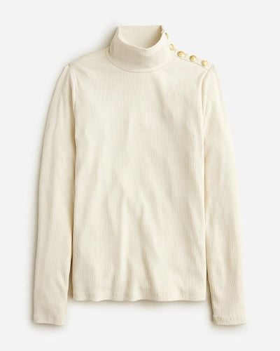 J.Crew Vintage Rib Turtleneck With Buttons - Natural