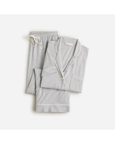 J.Crew Short-sleeve Pajama Pant Set In Striped Dreamy Cotton Blend - Gray