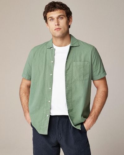 J.Crew Short-Sleeve Garment-Dyed Seersucker Camp-Collar Shirt - Green