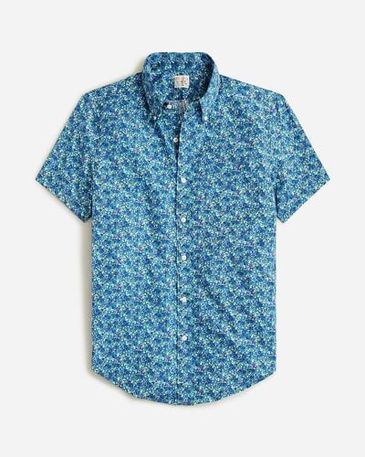 J.Crew Tall Short-Sleeve Secret Wash Cotton Poplin Shirt - Blue