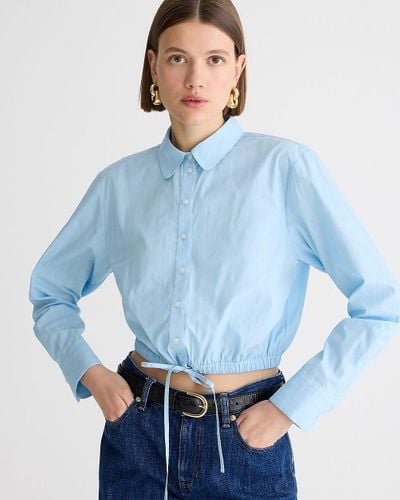 J.Crew Cropped Fitted-Waist Button-Up Shirt - Blue