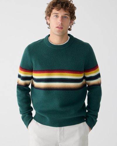 J.Crew Wool Blanket-Stripe Sweater - Green