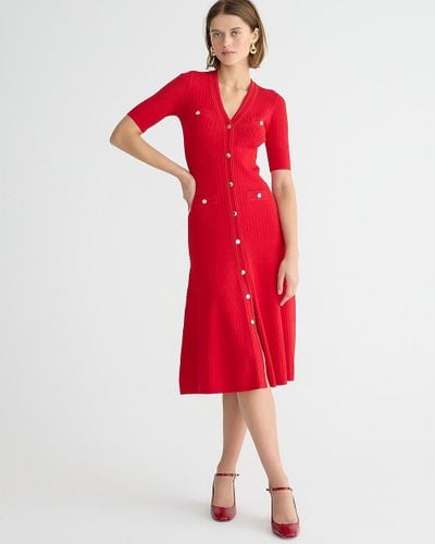 J.Crew Elbow-Sleeve Button-Up Sweater-Dress - Red
