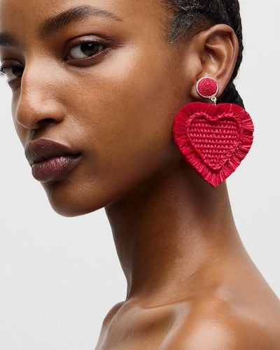 J.Crew Oversized Heart Raffia Earrings - Red