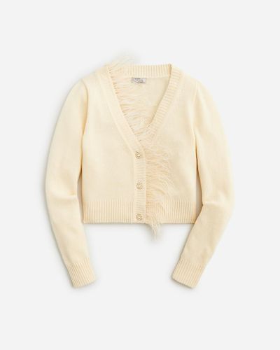 J.Crew Feather-Trim Cropped Cardigan Sweater With Jewel Buttons - Natural