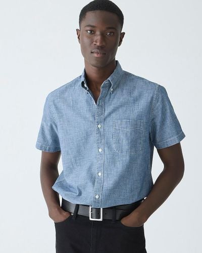 J.Crew Slim Short-Sleeve Organic Chambray Shirt - Blue