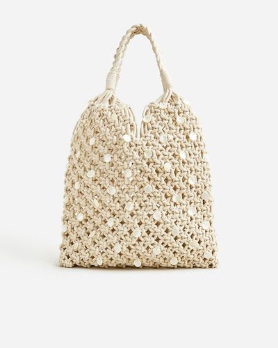 J.Crew Cadiz Hand-Knotted Rope Tote With Beads - Natural