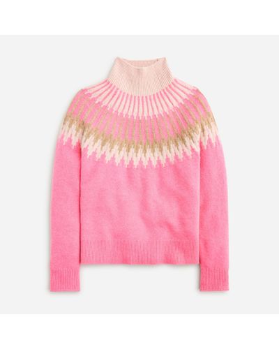 J.Crew Fair Isle Turtleneck Sweater In Supersoft Yarn - Pink