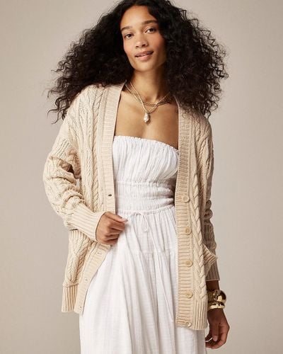 J.Crew Cable-Knit Cardigan Sweater - Natural