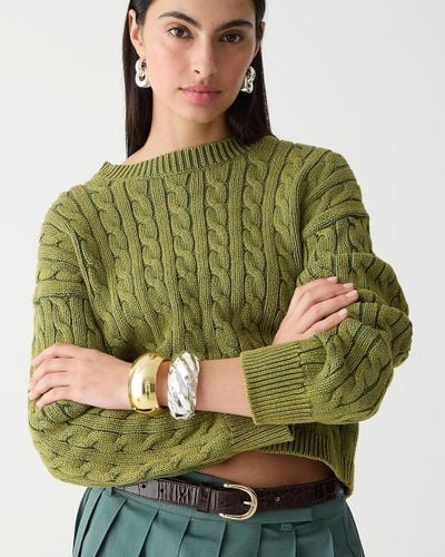 J.Crew Cable-Knit Cropped Crewneck Sweater - Green