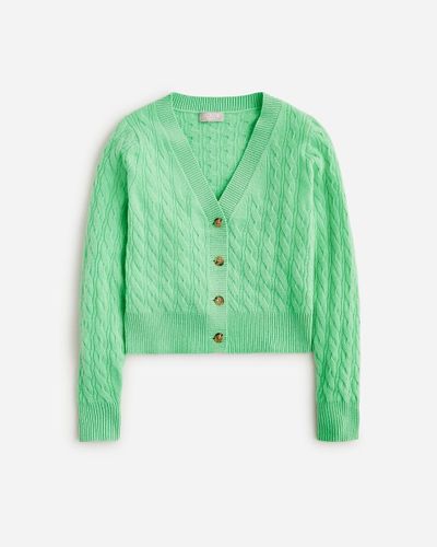 J.Crew Cashmere Shrunken Cable-Knit V-Neck Cardigan Sweater - Green