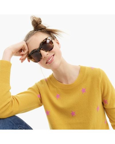 J.Crew Long-sleeve Everyday Cashmere Crewneck Sweater In Star - Yellow