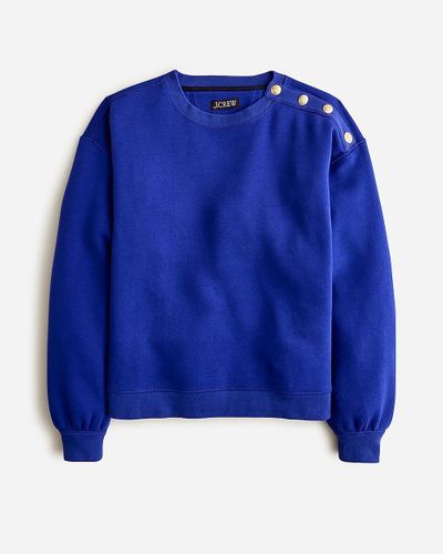 J.Crew Heritage Fleece Cropped Sweatshirt With Buttons - Blue