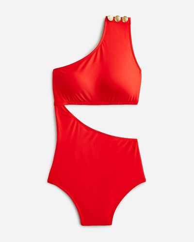 J.Crew Cutout One-Piece Full-Coverage Swimsuit With Buttons - Red