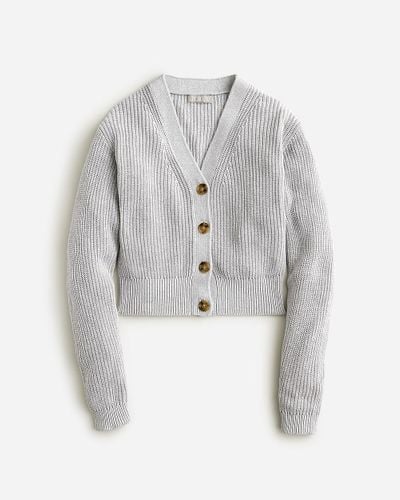 J.Crew Cotton-Blend Cropped V-Neck Cardigan Sweater - Gray
