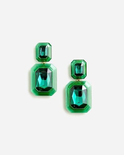 J.Crew Oversized Faceted Crystal Drop Earrings - Green