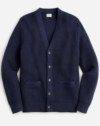 J.Crew Heritage Cotton Shaker-Stitch Cardigan Sweater - Blue