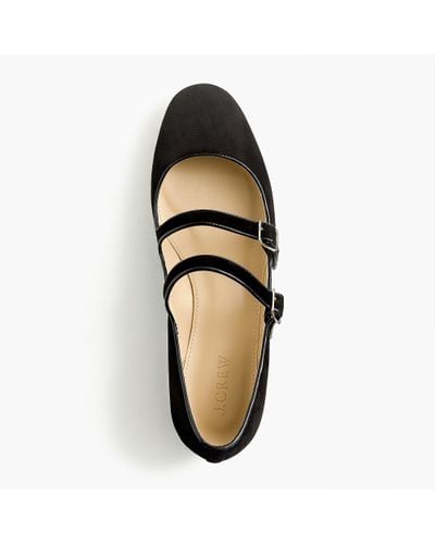 J.Crew Multistrap Mary Jane Flats In Suede - Black