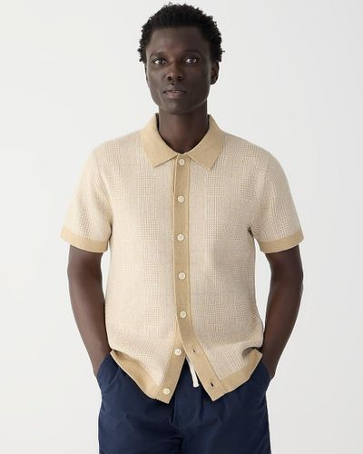 J.Crew Short-Sleeve Heritage Cotton Sweater-Polo - Natural