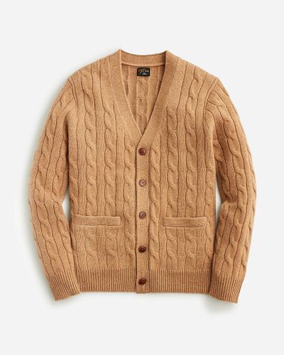 J.Crew Heavyweight Cashmere Cable-Knit Cardigan Sweater - Brown