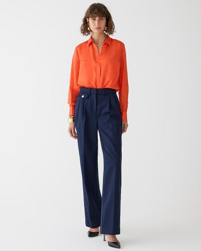 J.Crew Collection Pleated Wide-Leg Trouser Pant - Blue