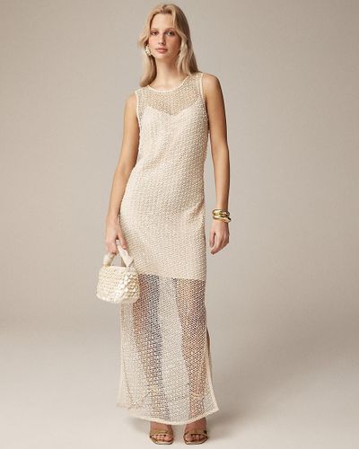 J.Crew Collection Sheer Slip Dress With Pearls - Natural