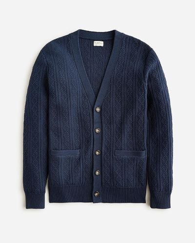 J.Crew Heritage Cotton Pointelle-Stitch Cardigan Sweater - Blue