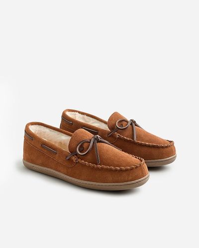 J.Crew Sherpa-Lined Suede Slippers - Brown