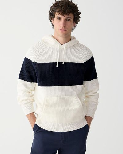 J.Crew Cotton Shaker-Stitch Hooded Sweater - Blue