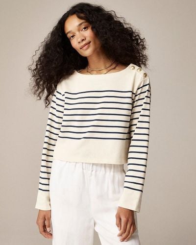 J.Crew Cropped Boatneck T-Shirt With Buttons - Multicolor