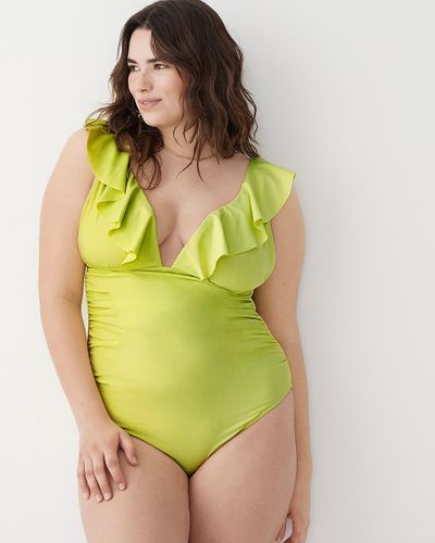 J.Crew Ruched Ruffle One-Piece Swimsuit - Yellow